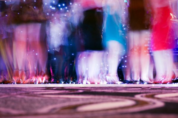 Long exposure photo of a floor with people dancing